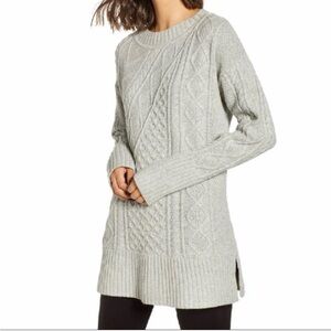 J. CREW Cable Knit Tunic Sweater Wool Blend Patchwork Preppy Beige Gray Small